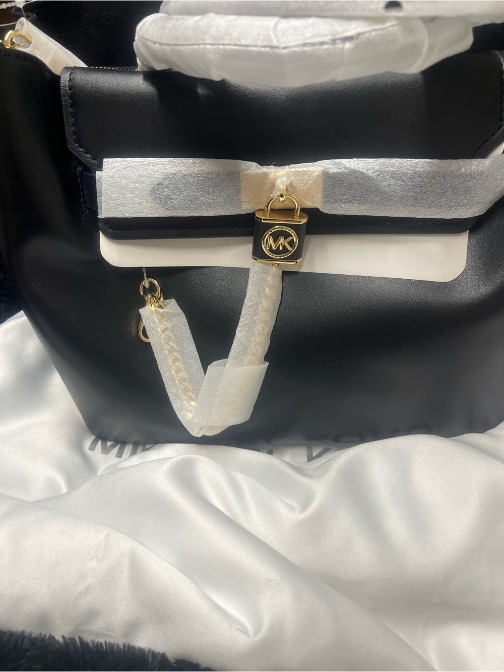Michael Kors Black and White Shoulder Bag with Gold Hardware
